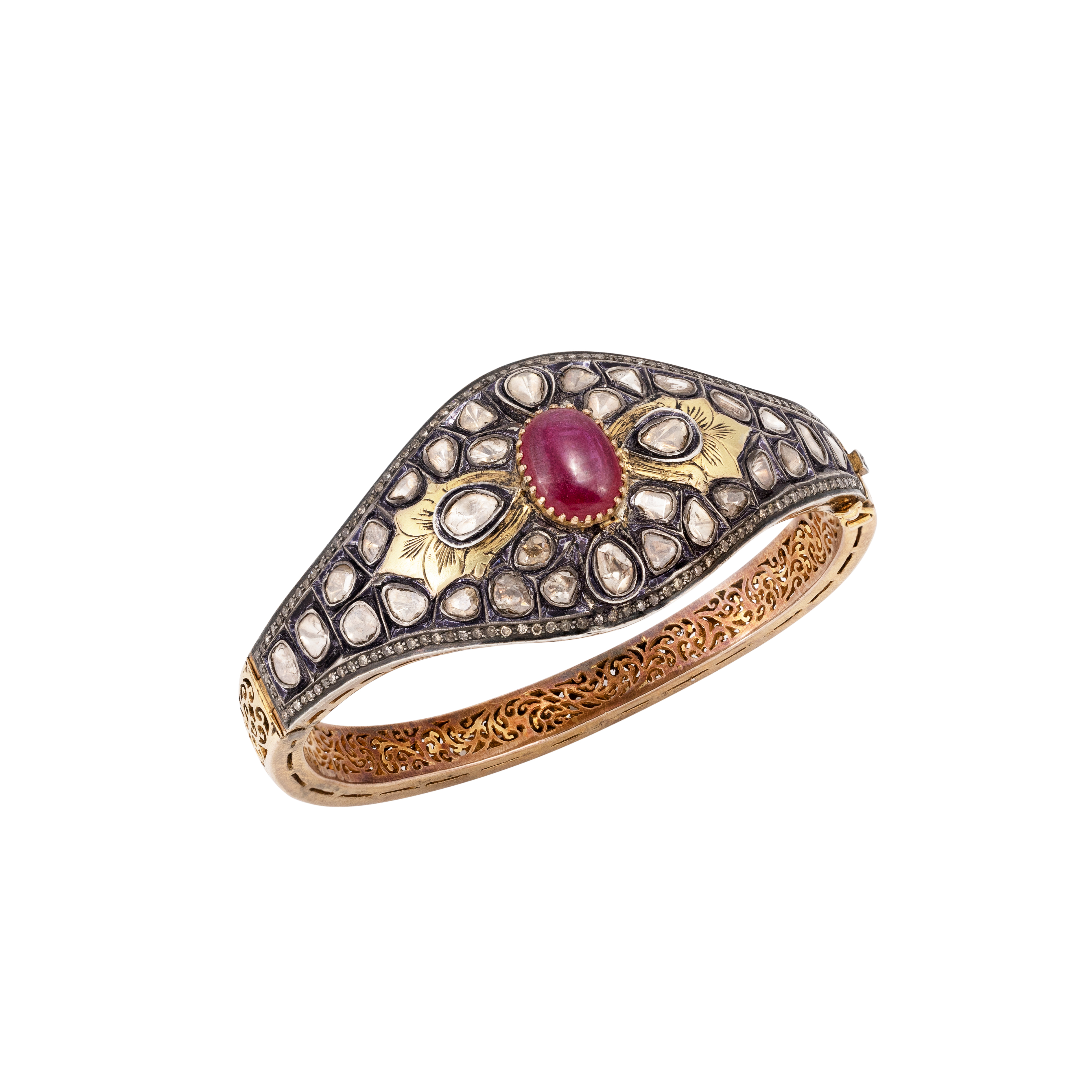 Polki Bangle with Partash Work and Ruby Centre